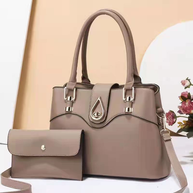 Set geanta + portofel de dama khaki din piele ecologica eleganta cu detalii aurii Office Style ACGD342 image10